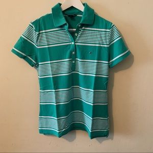Aqua Green Striped Tommy Hilfiger Polo Shirt